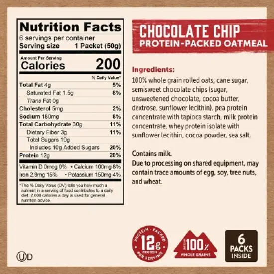 Kodiak Protein-Packed Instant Oatmeal Chocolate Chip - 6ct image {3}
