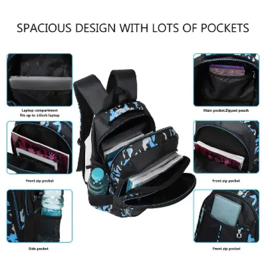 School Backpack for Boys Cool Camouflage Bookbags with Lunch Box Pencil Case 3pcs for Middle School image {4}