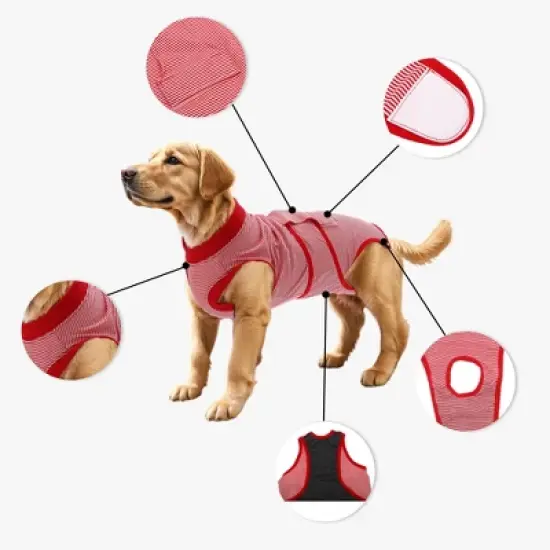 Unique Bargains Pet Recovery Suit Medium Red White 1 Pc image {2}