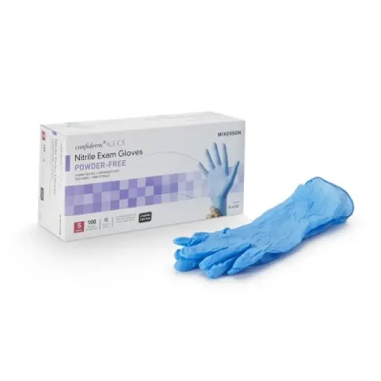 6.5CX Confiderm McKesson Nitrile Exam Glove Blue Textured Fingertips image {6}