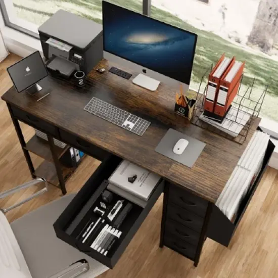 Kumasinova 47" Office Desks with Power Outlet,Computer Desk with Drawers,Gaming Desk with Large Side Pocket,Standing Desk for Gaming/Study image {7}