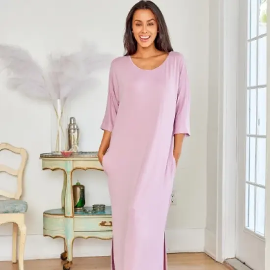 Women's Soft Knit Caftan Nightgown, Loungewear Oversized Pajamas Long Sleep Dress with Pockets image {1}