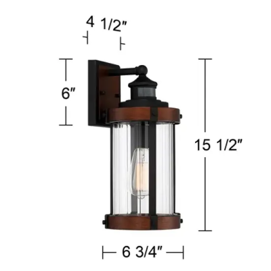 John Timberland Stan Industrial Outdoor Wall Light Fixture Dark Faux Wood Black Motion Sensor 15 1/2" Clear Glass for Post Exterior Barn Deck House image {6}