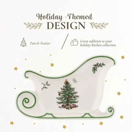 Spode Christmas Tree Embossed Sleigh Plate, 9" Serving Festive Serving Dish - Fine Porcelain Decorative Holiday Platter image {2}
