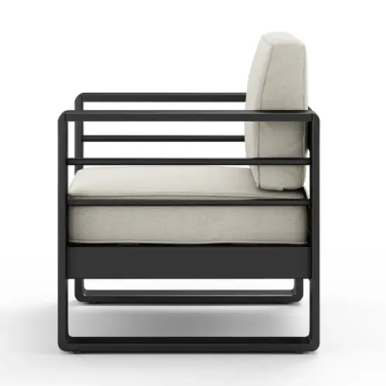 Outdoor Club Chair with Aluminum Frame and Beige Cushions, Modern Lounge Seating for Patio or Balcony-Maison Boucle image {3}