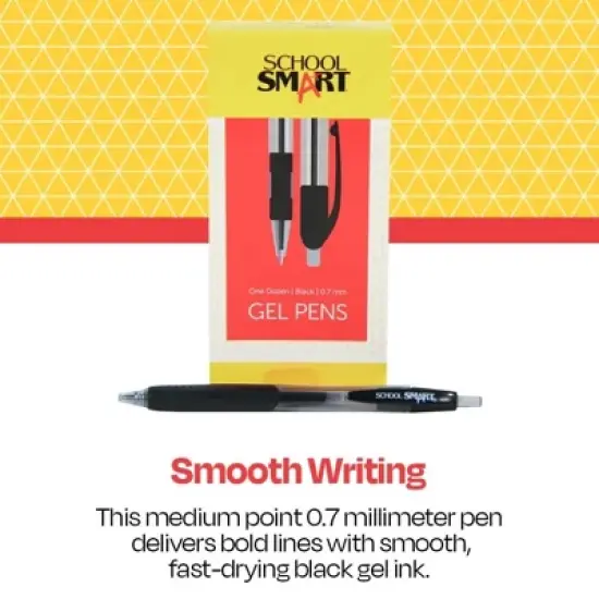 School Smart Retractable Gel Pens with Grip, Black Ink, Pack of 12 image {4}