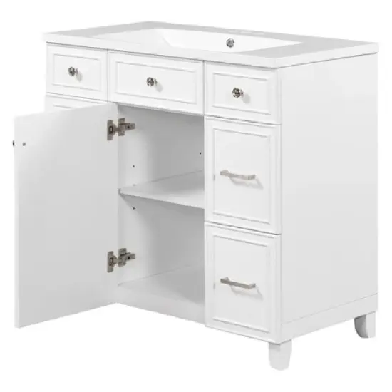 36" Bathroom Vanity Cabinet with Sink, Soft Close Doors and Drawers, White - ModernLuxe image {6}