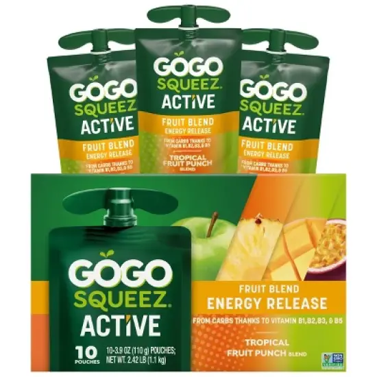 GoGo SqueeZ Active Fruit Blend Energy Release Tropical Fruit Pouches - 39oz/10ct image {8}