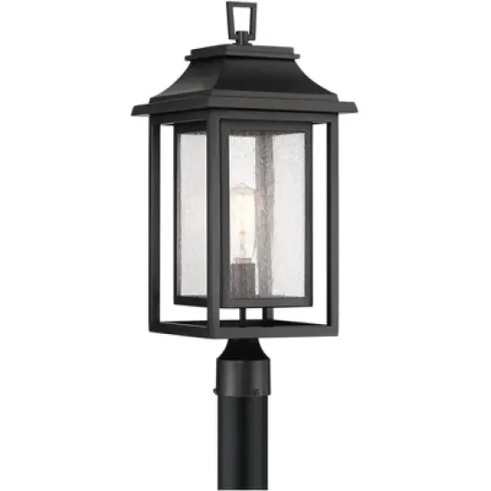 John Timberland Cecile 23 1/4" High Mission Outdoor Post Mount Light Fixture Pole Porch House Box Lantern Weatherproof Black Clear Seeded Glass Shade image {6}