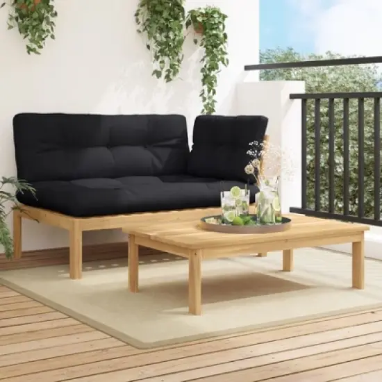 vidaXL 2 Piece Patio Pallet Sofa Set with Cushions - Solid Acacia Wood - Garden, Patio, Terrace Furniture - Modular Design - Black Cushions image {1}