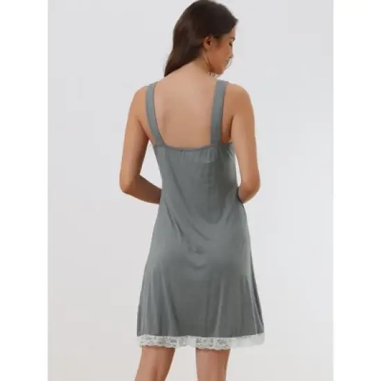 cheibear Women's Nightgown Soft Pleated Sleep Dress Full Slip Lace Lingerie Babydoll Sleepwear image {2}