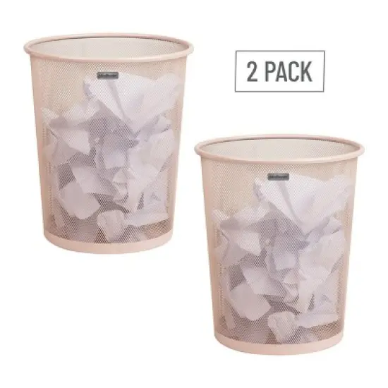 Mind Reader 16.65L Round Waste Paper Basket Metal Mesh Pink image {7}