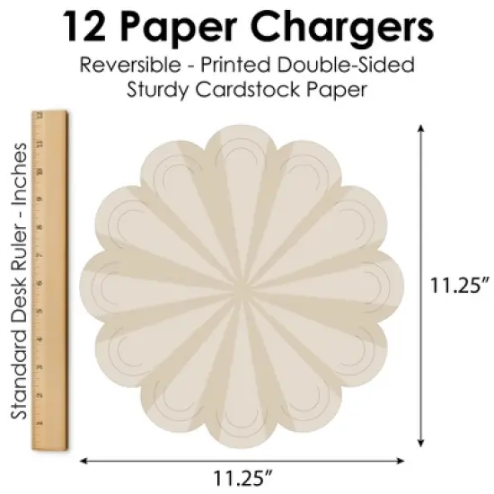 Big Dot of Happiness Tan Stripes - Simple Party Round Table Decorations - Paper Chargers - Place Setting For 12 image {6}