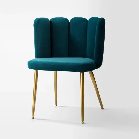 Barbara Contemparary Velvet Vanity Stool for Makeup Room, Moden Accent Side Chairs for Living Room with Shell Back and Golden Metal Legs | ARTFUL LIVING DESIGN image {19}