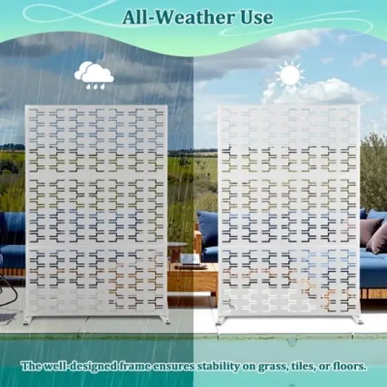 TOAOTBNBO Metal Privacy Screen with Stand, Decorative Privacy Fence Panels with Brick Pattern, Outdoor Privacy Screen for Garden, White image {4}