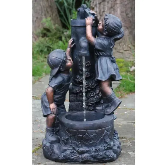 Northlight 29" Children at the Water Pump Well Outdoor Patio Garden Fountain - Black/Bronze image {1}
