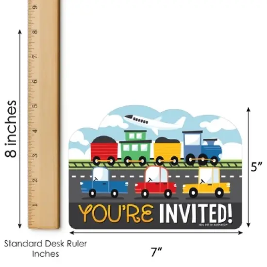 Big Dot of Happiness Cars, Trains, and Airplanes - Shaped Fill-In Invitations - Transportation Birthday Party Invitation Cards with Envelopes - 12 Ct image {4}