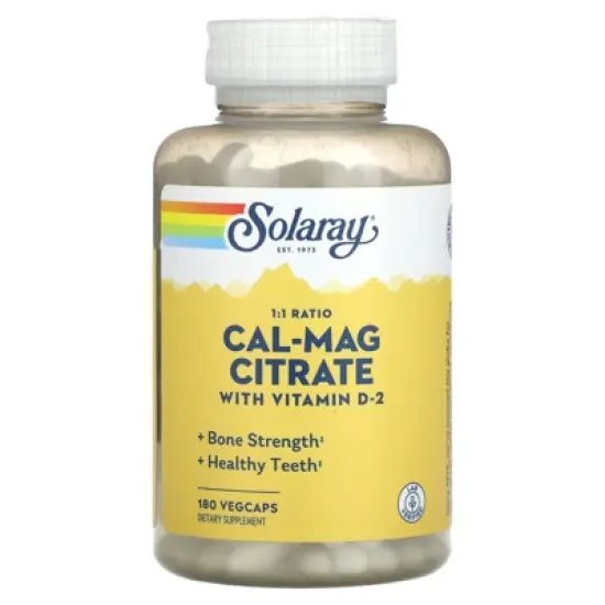 Solaray Cal-Mag Citrate with Vitamin D-2, 1:1 Ratio, 180 Vegcaps image {4}