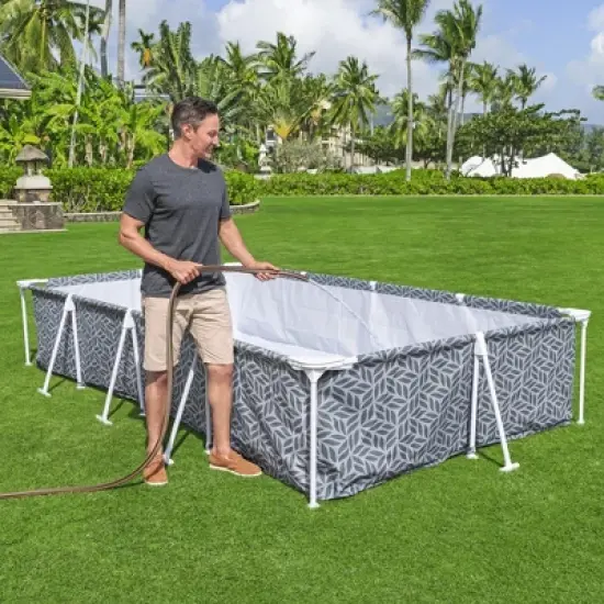 Bestway Steel Pro Rectangular Swimming Pool Above Ground Outdoor Backyard Framed Pool Set with 330 Gallon Filter Pump, 12' x 6' 7" x 26", Gray image {2}