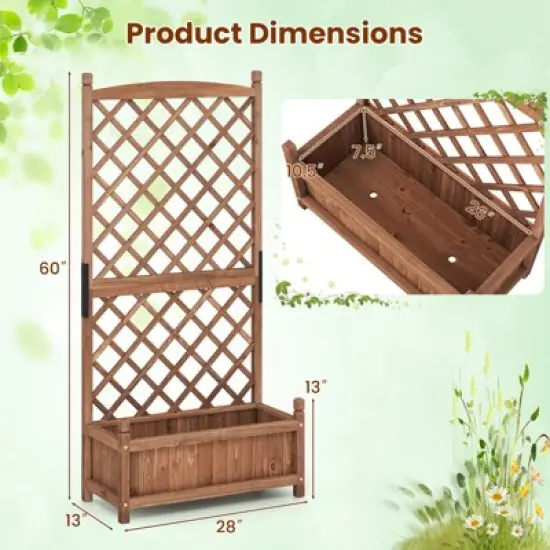 Tangkula 60" Tall Raised Garden Bed w/ Diamond Lattice Trellis Drainage Holes Outdoor image {8}