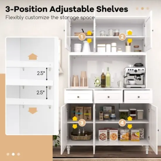 Costway Pantry Cabinet 77&rdquo; Tall Kitchen Storage Cabinet with LED Lights & Charging Station,Freestanding Cupboard with 4 Adjustable Shelves image {9}