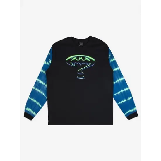 Batman Forever Movie Bat Logo with Striped Sleeves Men's Black Long Sleeve Crew Neck Tee image {5}