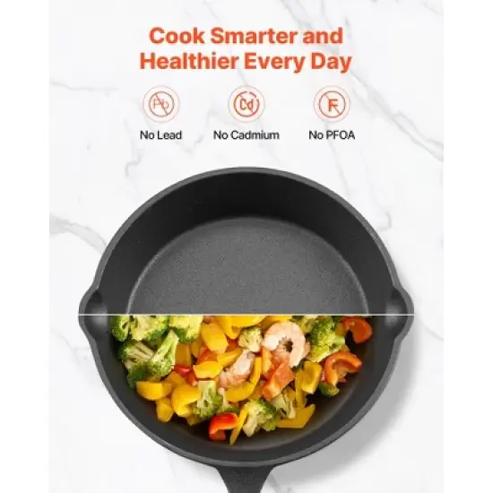 VEVOR Cast Iron Skillet, 3-Piece Frying Pan Set (6, 8, 10 in), Heavy-Duty Skillets with Heat-Resistant Handle, Pre-Seasoned Chef's Pan, Black image {4}