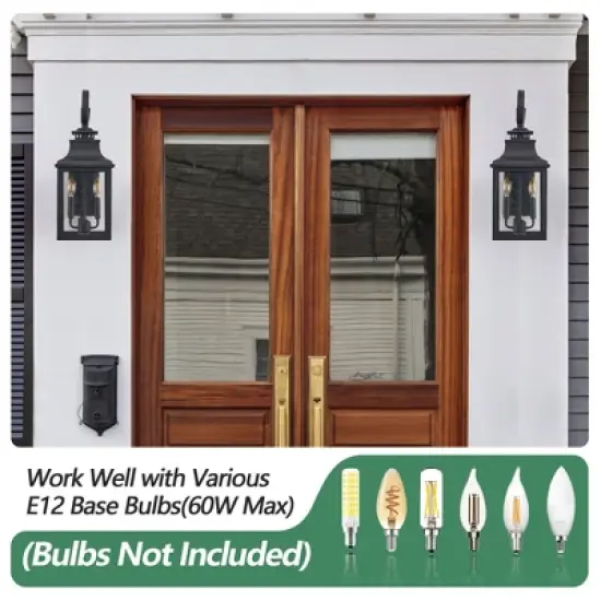 23" H 1-Pack Outdoor Wall Lantern Light Vintage Black Metal Sconce with Clear Seeded Glass for Porch, Patio, and Garden (Bulb Not Included) image {5}