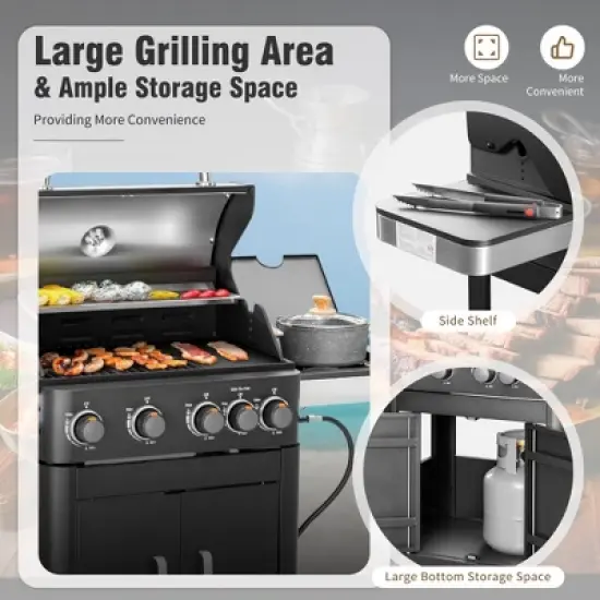Captiva Designs 4-Burner Propane BBQ Grill with Side Burner & Porcelain-Enameled Cast Iron Grates - 46,700 BTU image {2}