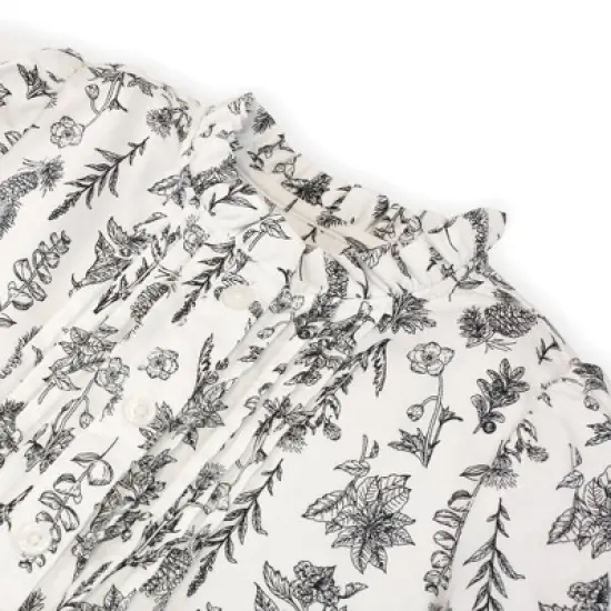 Hope & Henry Girls' Long Sleeve Ruffle Neck Button Down Blouse with Pintucking , Infant image {1}