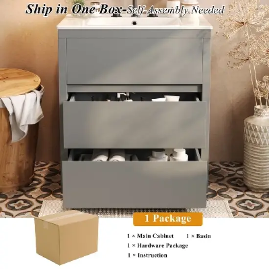 Christopher Knight Home Griffin Contemporary 30" Bathroom Vanity with Ceramic Sink and Full-Extension Drawers image {4}