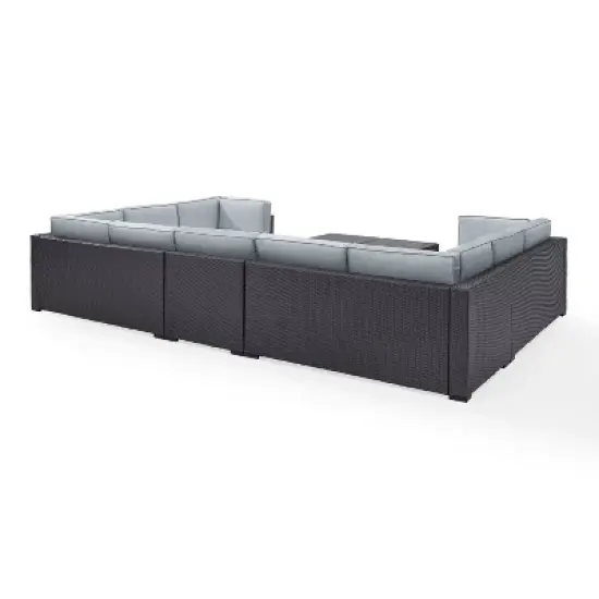 Biscayne 7pc Outdoor Wicker Sectional Set with 2 Coffee Tables - Mist - Crosley image {6}