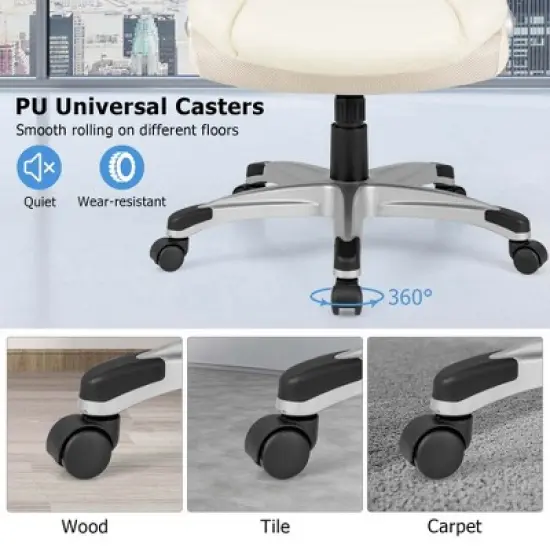 Costway Ergonomic Office Chair PU Leather Executive Swivel with Flip-up Armrests Brown/White/Black image {9}