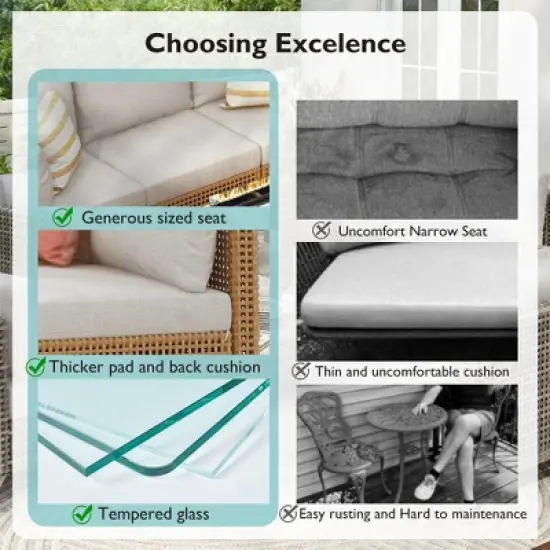 Whisen 8-Piece Patio Furniture Set with 43" Fire Pit Table, Outdoor Conversation Set & Propane Fire Pit image {6}