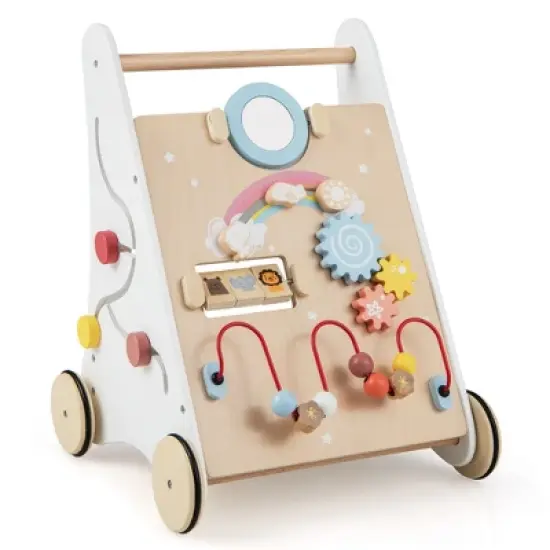 Wooden Baby Push and Pull Sit-to-Stand Learning Walker with Mirror Shape Sorter for 1+ Year Old image {8}