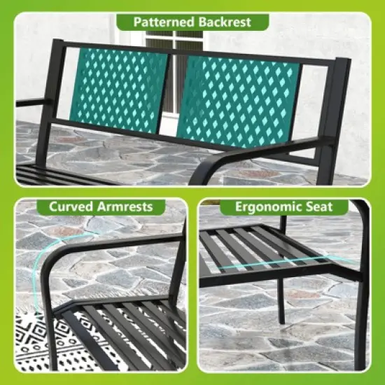 Costway Outdoor Bench 50 Inches Garden Bench with Patterned Backrest and Curved Armrests image {8}