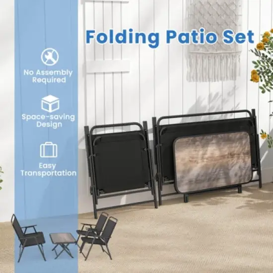 Costway 4 PCS Patio Folding Furniture Set Outdoor Conversation Set Bistro Sectional Set image {8}
