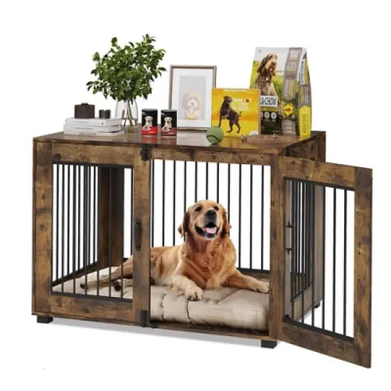 Wooden Dog Crate Furniture &ndash; Elegant Indoor Dog Kennel for Large/Medium Dogs, Functional End Table Design image {8}