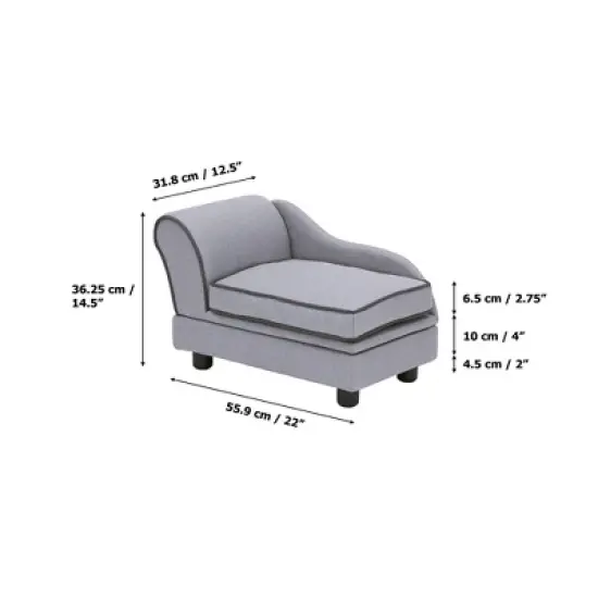 Teamson Pets Luxurious Upholstered Ivan Chaise Lounge Sofa Dog Bed with Removable Cushion and Underneath Storage for Cats & Extra-Small Dogs, Gray image {2}