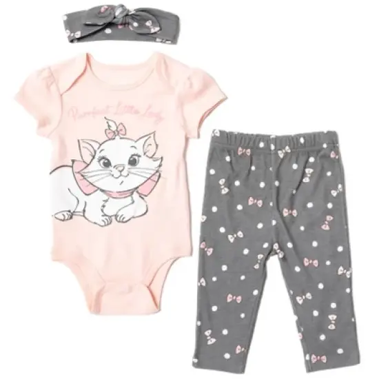 Disney Minnie Mouse Mickey Mouse Marie Baby Girls Bodysuit Pants and Headband 3 Piece Outfit Set Newborn to Infant image {11}