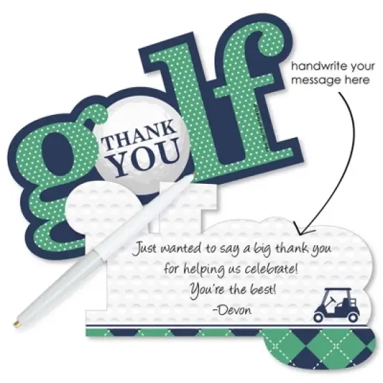 Big Dot of Happiness Par-Tee Time - Golf - Shaped Thank You Cards - Birthday or Retirement Party Thank You Note Cards with Envelopes - Set of 12 image {1}