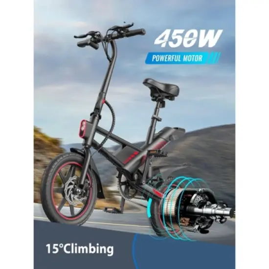 MASTGOAL 14" 450W Folding Electric Bike for Adults Teens, 18.6MPH 36V/10AH, Commuter Cruiser City Ebike image {1}