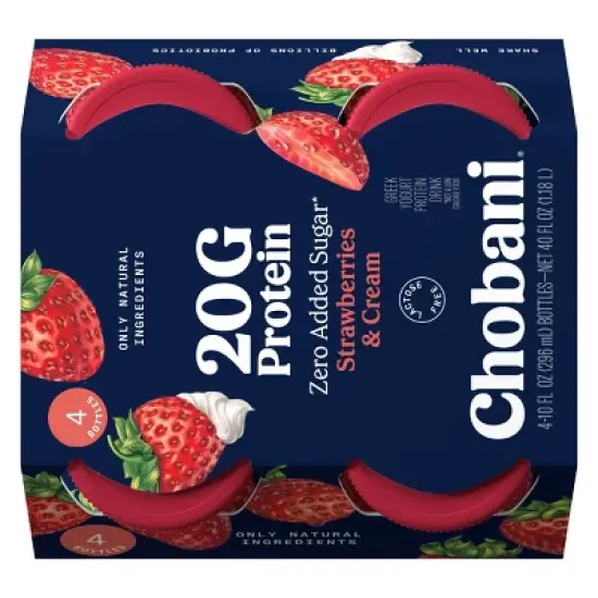 Chobani 20g Protein Greek Yogurt Drink Strawberry Cream - 40 fl oz/4ct Bottles image {4}