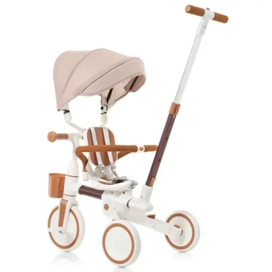 LOVSON 7-in-1 baby tricycle, equipped with removable push bar and footrest, sun canopy, safety guardrail, (suitable for babies aged 1-6 months) image {1}