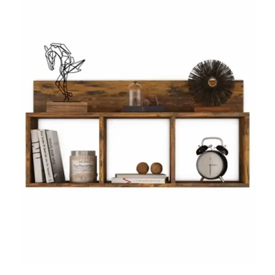 31.5" x 15.7" Rustic Floating Triple Cubby Shelf - Danya B. image {1}