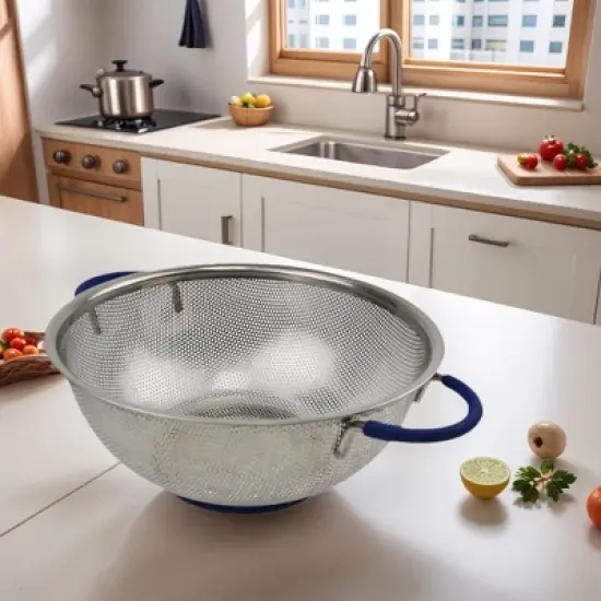 SAMMART Perforated Stainless Steel Sheet Colander with Handle - Strainer for Pasta, Noodle and Fruits image {4}