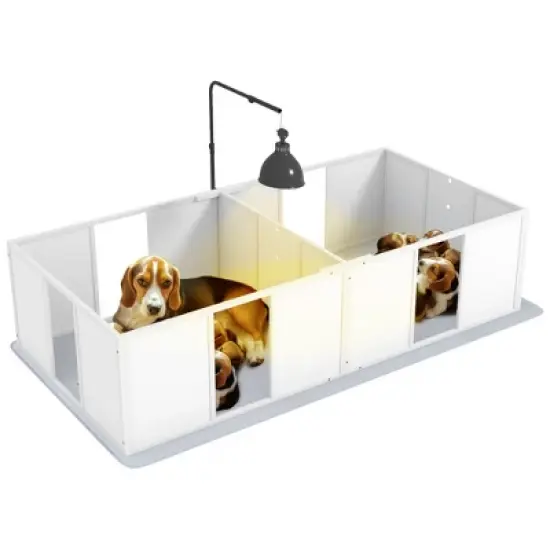 PawHut Whelping Box for Dogs with Retractable Light Stand, Washable Waterproof Pee Pad & Adjustable Door for Medium to Small Dogs image {7}