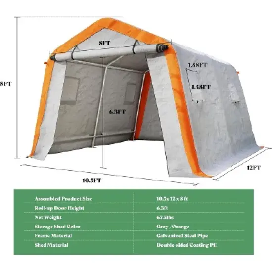 AMERLIFE Portable Storage Shelter, Heavy Duty Outdoor Shed with 2 Windows, Zipper Door image {4}
