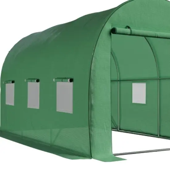 Walk In Greenhouse - 12ft x 7ft x 7ft Outdoor Green House with Vented Windows - Mesh-Reinforced Polyethylene Cover with Steel Frame by Home-Complete image {6}
