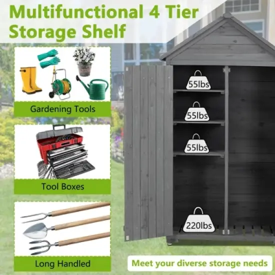 Outdoor Storage Cabinet, Garden Wood Tool Shed, Outside Wooden Shed Closet with Shelves and Latch for Yard 39.56"x 22.04"x 68.89" image {1}